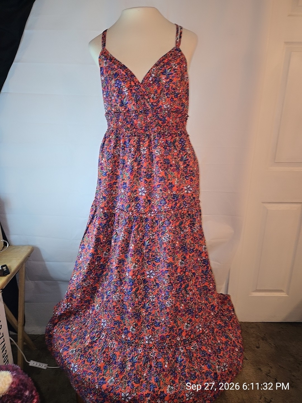 Universal Thread Floral Maxi Dress in Coral, Blue & Purple